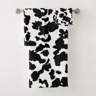 Black And White Cow Hide Fur Pattern Bath Towel Set