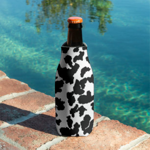 Black And White Cow Hide Fur Pattern Bottle Cooler