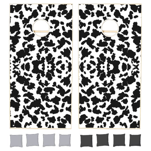 Black And White Cow Hide Fur Pattern  Cornhole Set (Set)