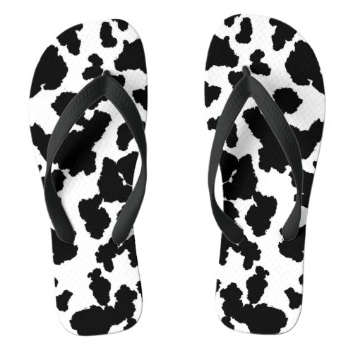 Black And White Cow Hide Fur Pattern Flip Flops