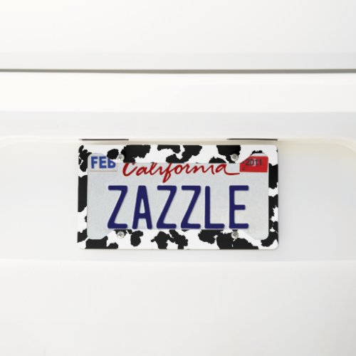 Black And White Cow Hide Fur Pattern License Plate Frame