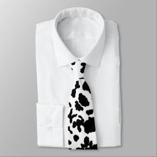 Black And White Cow Hide Fur Pattern Neck Tie
