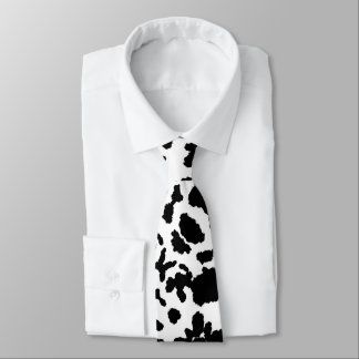 Black And White Cow Hide Fur Pattern Neck Tie