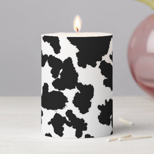 Black And White Cow Hide Fur Pattern Pillar Candle