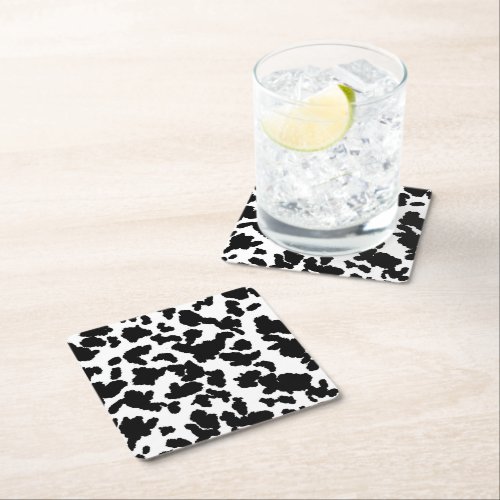 Black And White Cow Hide Fur Pattern Square Paper Coaster