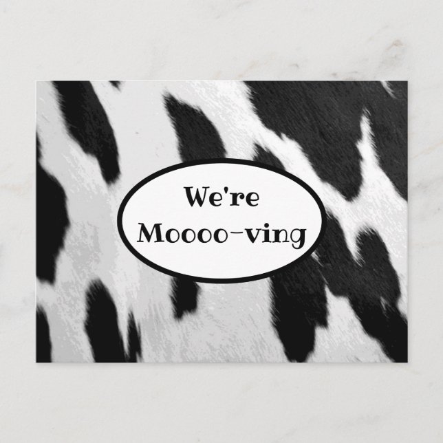 Black and White Cow Hide Look Moving Announcement (Front)