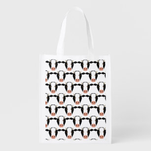 Black and White Cow Horns on Reusable Grocery Bag
