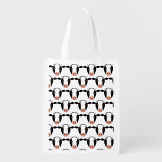 Black and White Cow Horns on Reusable Grocery Bag