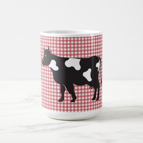Black and White Cow on Red Gingham Coffee Mug