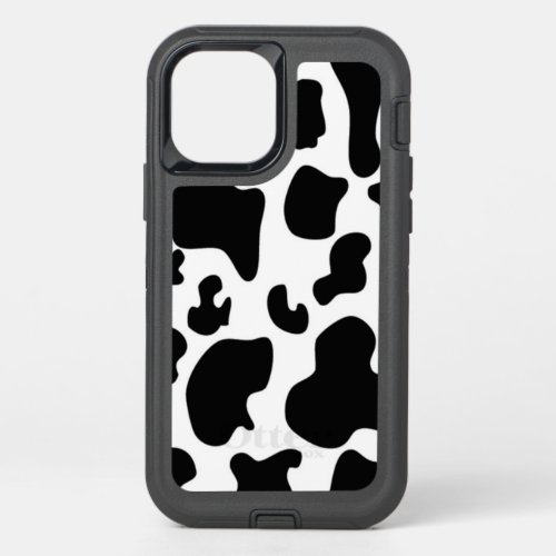 Black and White Cow OtterBox Defender iPhone 12 Case