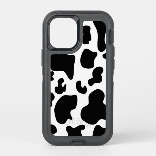 Black and White Cow OtterBox Defender iPhone 12 Mini Case