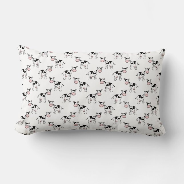Black and White Cow Pattern. Lumbar Pillow (Front)