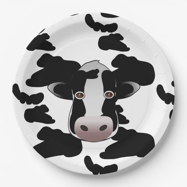 Black and White Cow Pattern Paper Plates (Front)