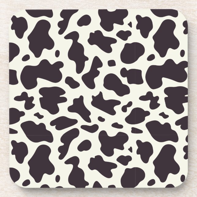 Black and White Cow Pattern Print Beverage Coaster (Front)