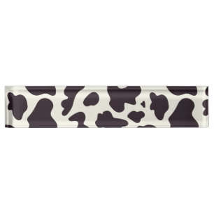 Black and White Cow Pattern Print Desk Name Plate