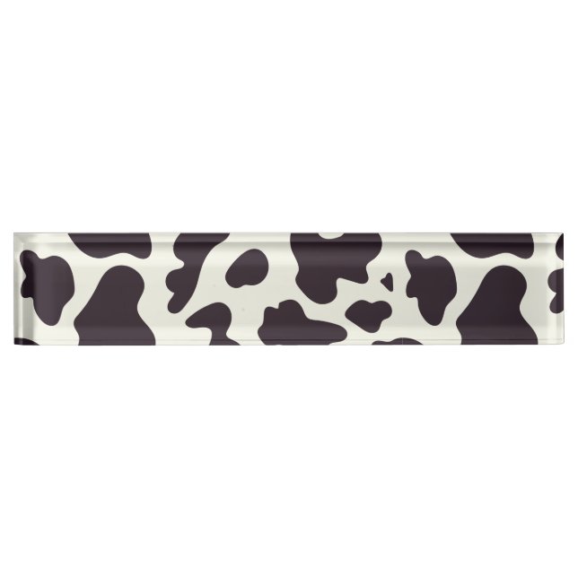 Black and White Cow Pattern Print Desk Name Plate (Front)