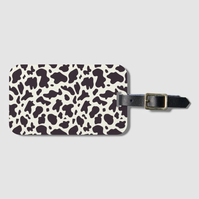 Black and White Cow Pattern Print Luggage Tag (Front Horizontal)