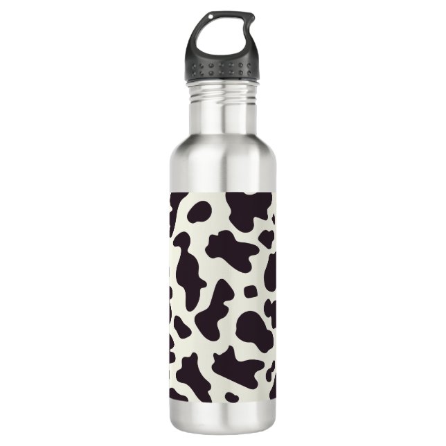 Black and White Cow Pattern Print Stainless Steel Water Bottle (Front)