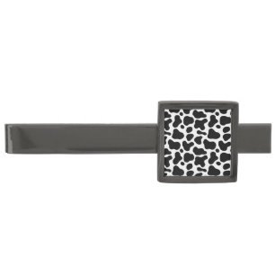 Black and White Cow Patterns Gunmetal Finish Tie Bar