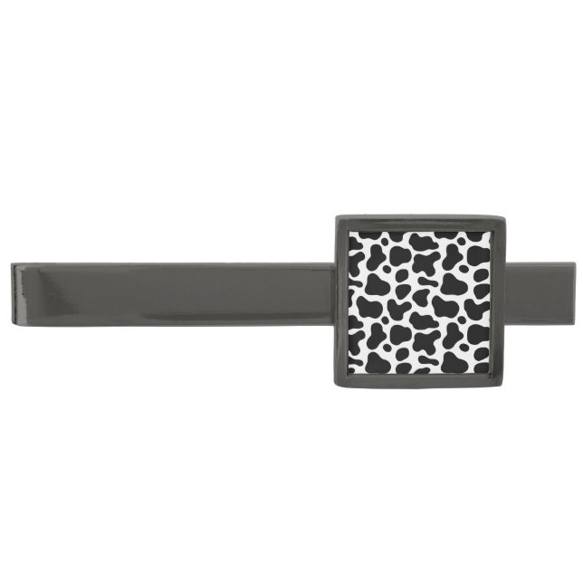 Black and White Cow Patterns Gunmetal Finish Tie Bar (Front)