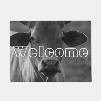 Black and White Cow Photo Bull Cattle Heifer Horns Doormat