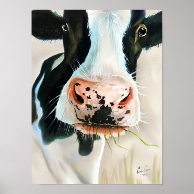 Black and white cow portrait painting poster (Front)