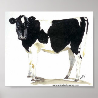 black and white cow poster