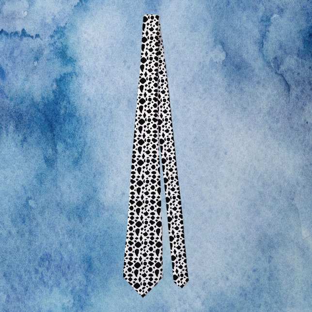 Black and White Cow Print Animal Pattern Neck Tie (A tie with a black and white cow pattern)
