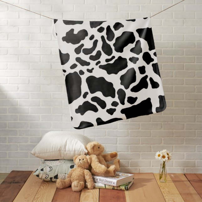 Black and White Cow Print Baby Blanket (In Situ)