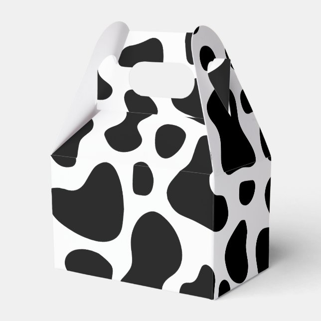 Black and White Cow Print Birthday Favor Boxes (Front Side)