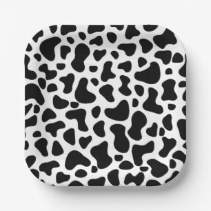 Black and White Cow Print Birthday Paper Plates