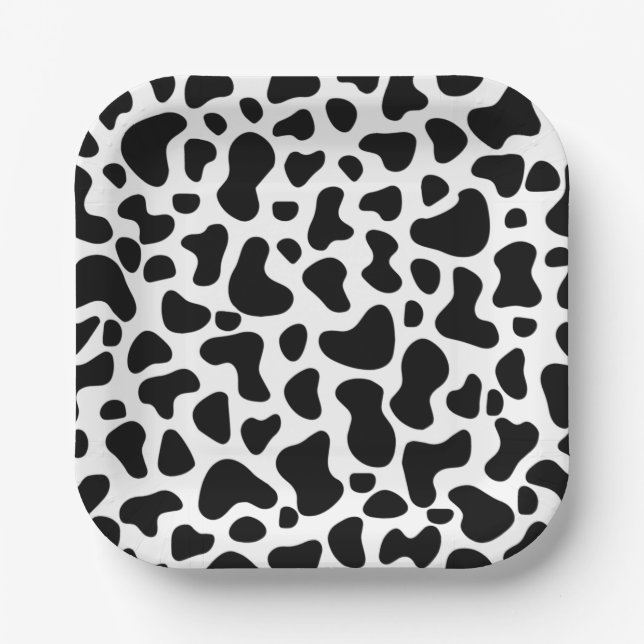 Black and White Cow Print Birthday Paper Plates (Front)
