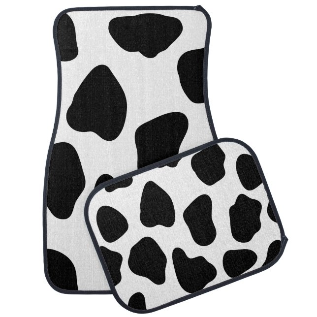Black And White Cow Print Car Floor Mat (Set)