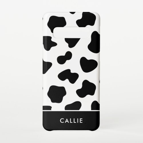 Black And White Cow Print Custom Name Samsung Galaxy S10 Case