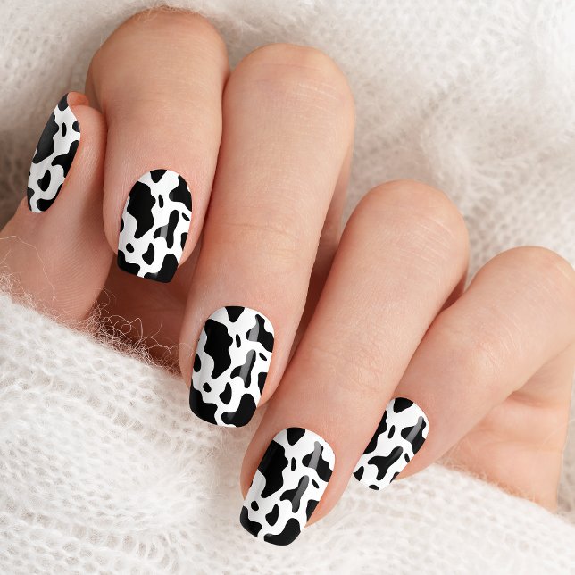 Black And White Cow Print Cute Trendy Minx Nail Art (Creator Uploaded)