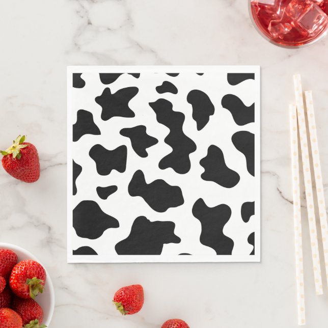 Black and White Cow Print Farm Barn Birthday Party Napkins (Insitu)