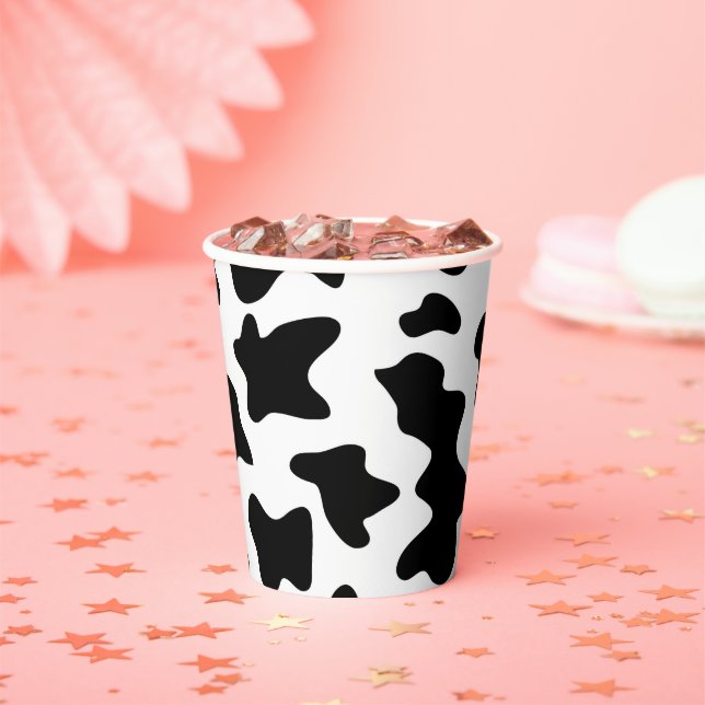 Black and White Cow Print Farm Barn Birthday Party Paper Cups (Insitu)