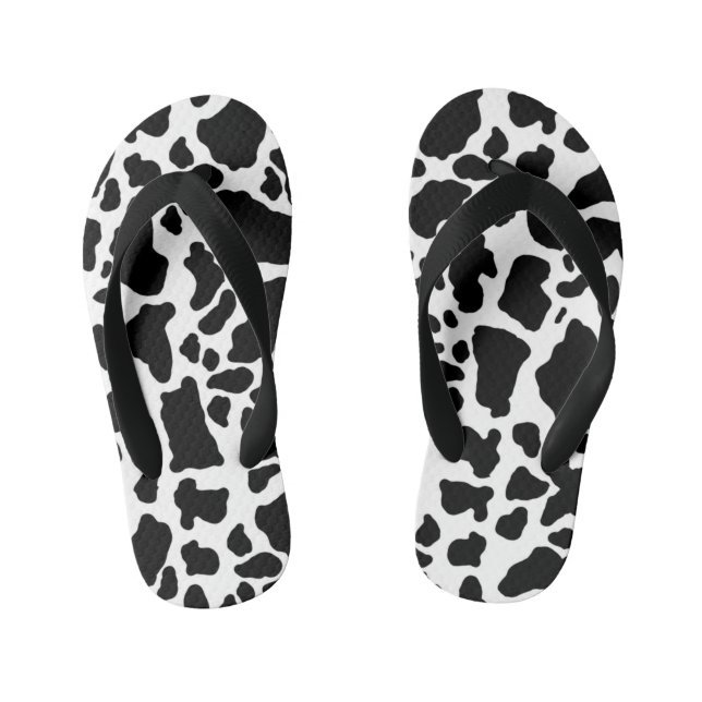 Black and White Cow Print Kid's Flip Flops (Footbed)