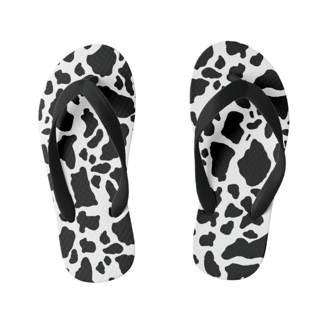 Black and White Cow Print Kid's Flip Flops (Footbed)