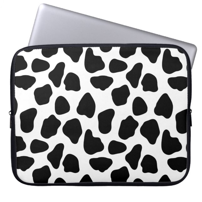 Black And White Cow Print Laptop Sleeve (Front)