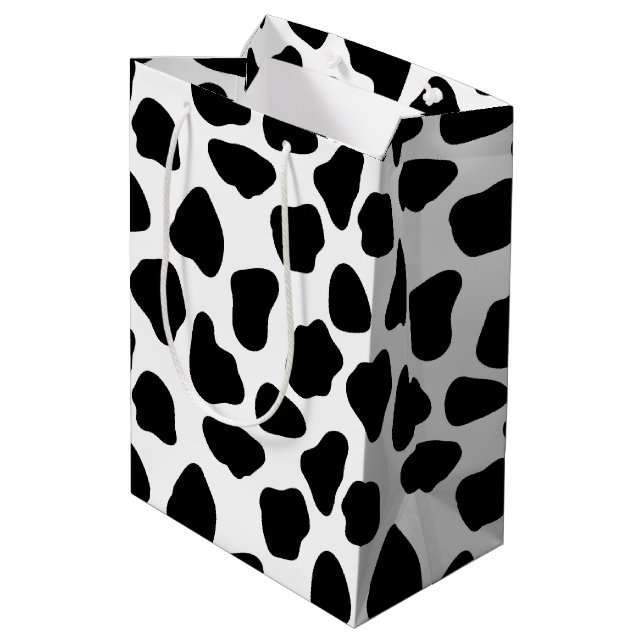 Black And White Cow Print Medium Gift Bag (Back Angled)