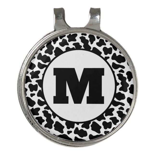 Black And White Cow Print Monogram Golf Hat Clip (Front)
