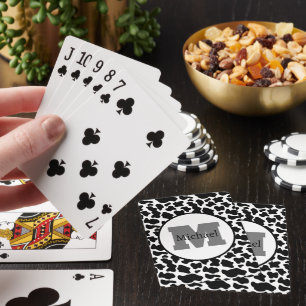 Black And White Cow Print Monogram Poker Cards