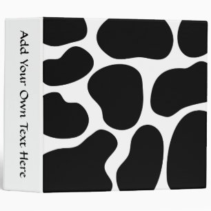 Black and White Cow Print Pattern. 3 Ring Binder