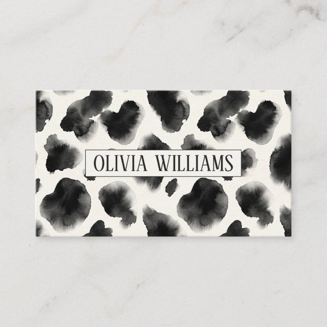 Black and White Cow Print Pattern Business Card (Front)