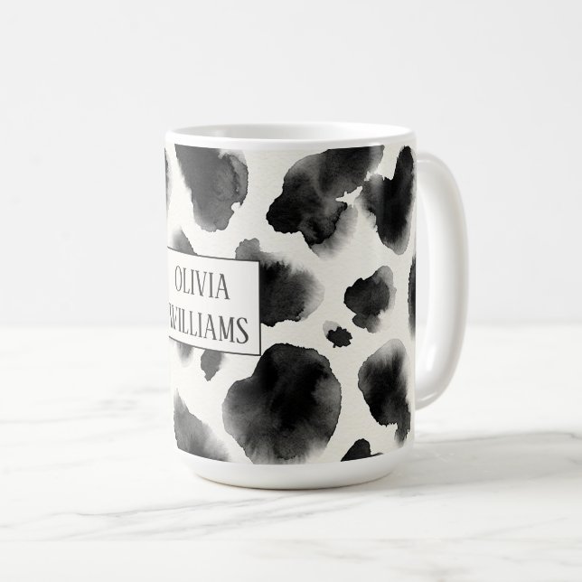 Black and White Cow Print Pattern Coffee Mug (Front Right)
