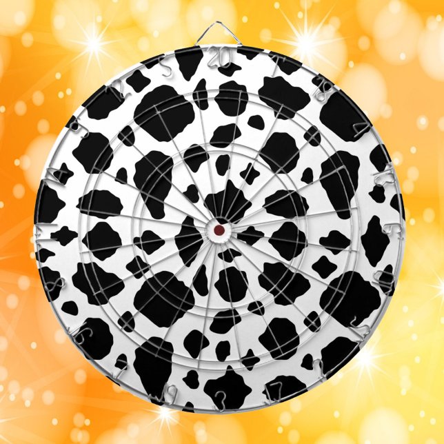 Black and White Cow Print Pattern Farmhouse Dart Board (A dartboard with a black and white cow pattern)