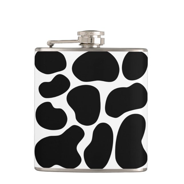 Black and White Cow Print Pattern. Flask (Front)