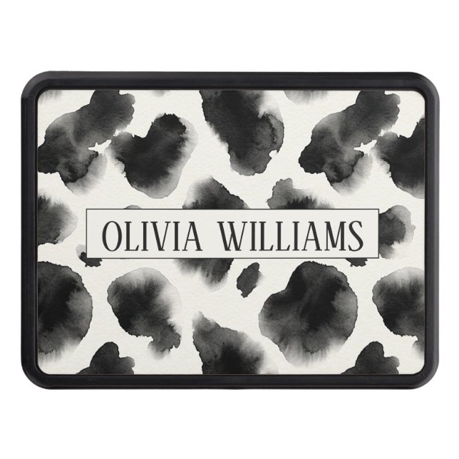 Black and White Cow Print Pattern Hitch Cover (Front)