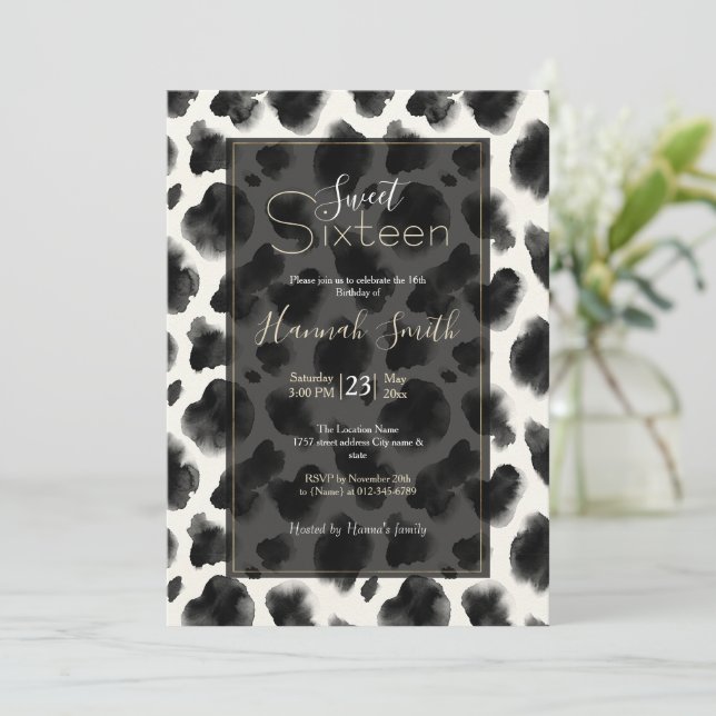 Black and White Cow Print Pattern Invitation (Standing Front)
